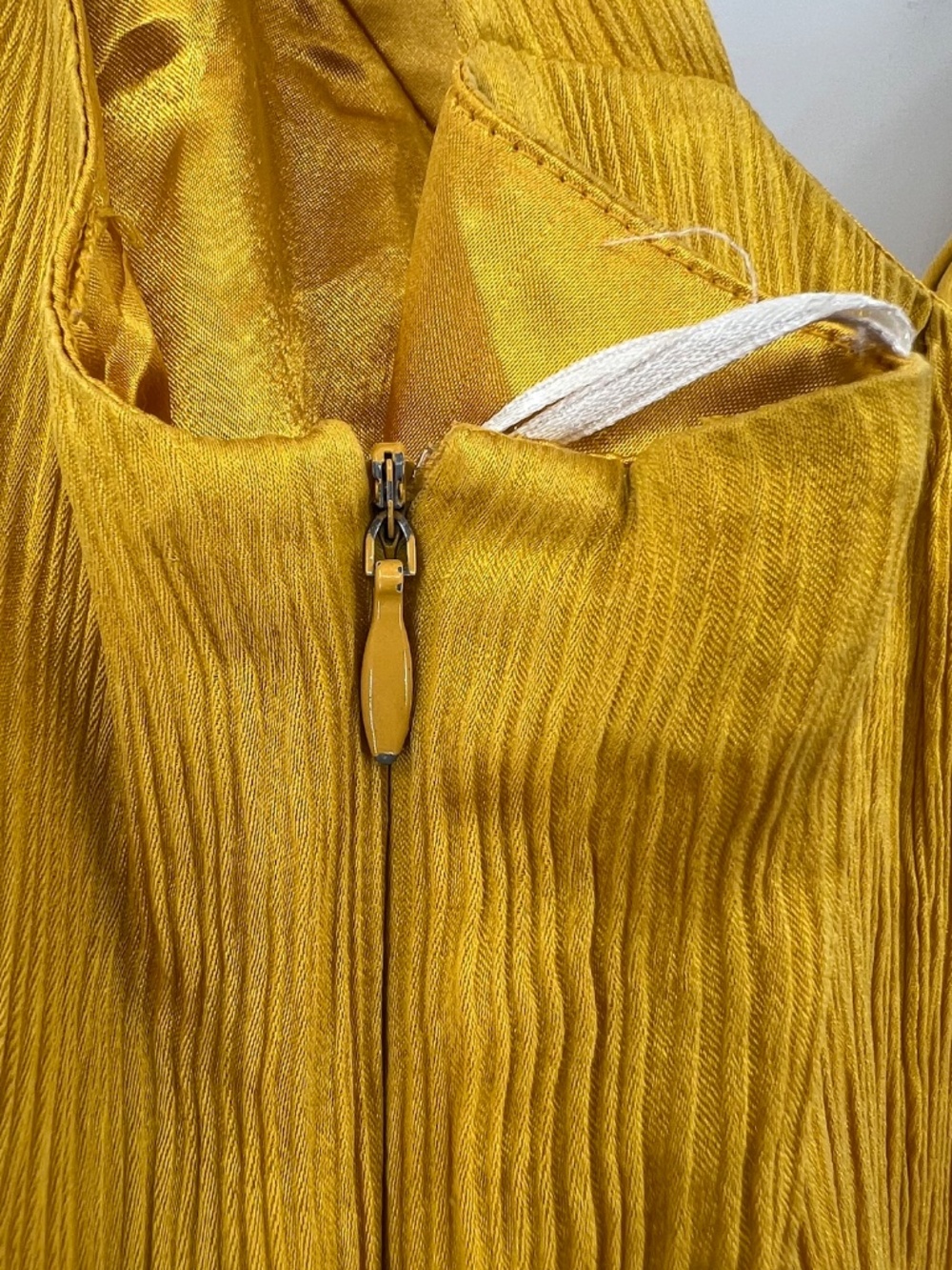 Jax Womens 8 100% Silk Dress Mustard Gold Ruffle Bow Pleated Y2K Mini Cocktail - Picture 4 of 7